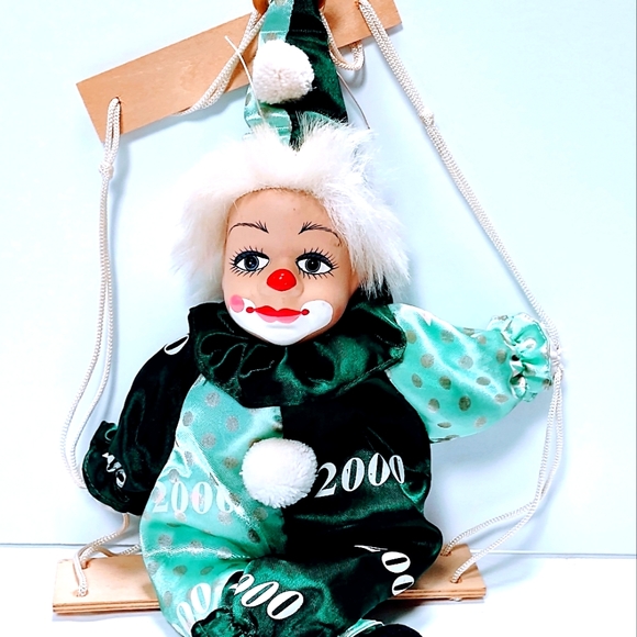 Vintage Porcelain Head Clown Doll body sitting on a Swing Hand painted - Picture 2 of 10
